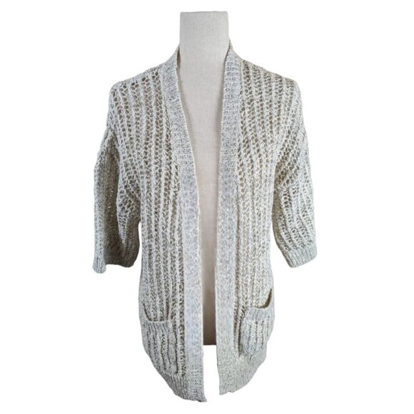 Free People  Open Loose Knit Cream/Grey Cardigan I Size:XS - Picture 1 of 10